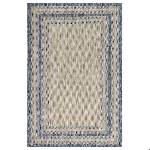 Homeroots 5 ft. 3 in. x 7 ft. 7 in. UV-Treated Polypropylene Grey & Denim Area Rug 353954 - main